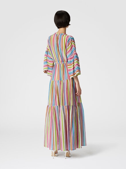 Long cover-up dress with flounces and zig zag print, Multicoloured  - MS24WQ06BW00U3SM9HA