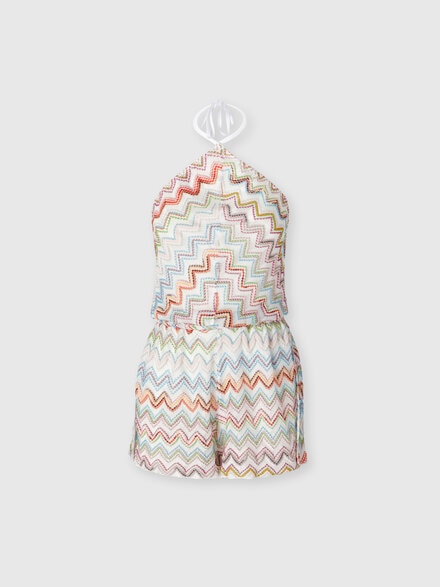 Tuta corta con zig zag lamé 3D e scollo all'americana, Multicolore  - MS25SG02BR0101SM9KZ