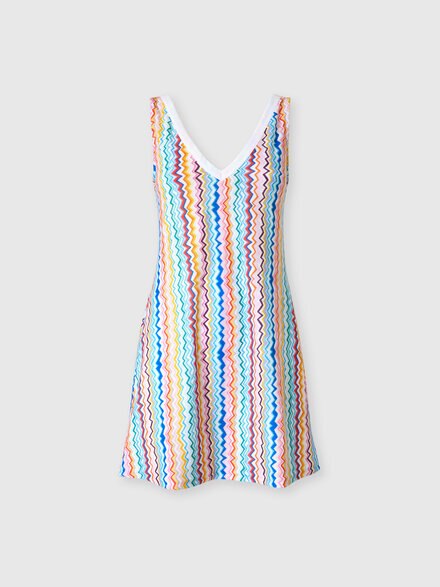 Short Cover-Up Dress with Iconic Zigzag Pattern and V-Neck, Multicoloured  - MS25SG08BJ00OOSM9QJ