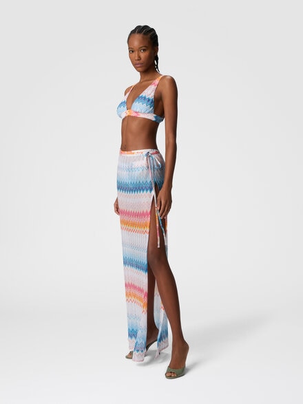 Long skirt in zig zag lamé viscose blend with drawstring, Multicoloured  - MS25SH02BR00ZYSM9MW