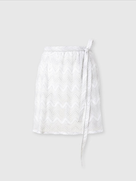 Wrap cover-up miniskirt in zig zag lamé viscose, Silver - MS25SH03BR00ZXS01FJ
