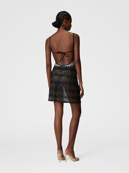 Wrap cover-up miniskirt in zig zag lamé viscose, Black & Lamé - MS25SH03BR00ZXS91N1