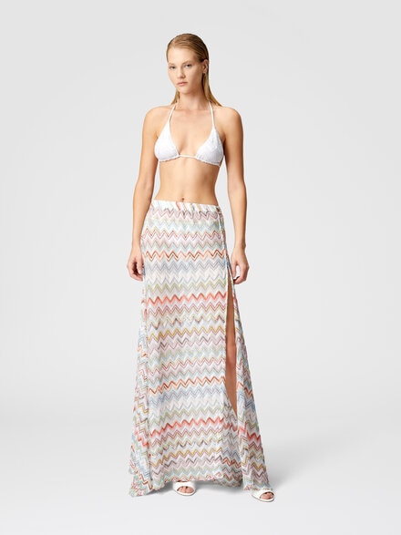 Long cover-up skirt with 3D zig zag lamé and slit, Multicoloured  - MS25SH04BR0101SM9KZ