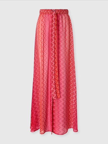 Long covered up skirt in printed silk with front closure, Red  - MS25SH05BW00USS30EW