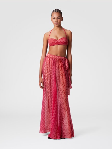 Long covered up skirt in printed silk with front closure, Red  - MS25SH05BW00USS30EW