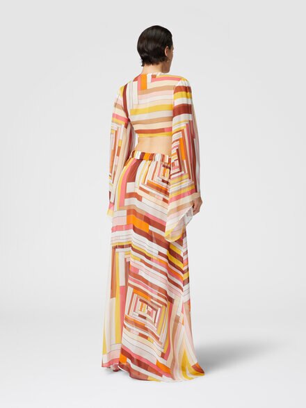 Long covered up skirt in printed silk with front closure, Multicoloured  - MS25SH05BW00USS80CW