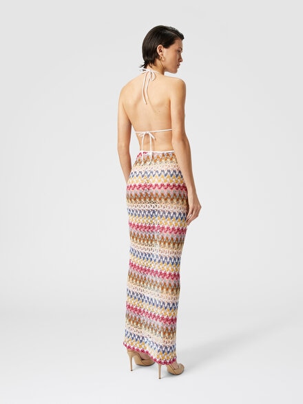 Long skirt in lamé viscose lace with gathers, Multicoloured  - MS25SH0BBR0000S01FQ