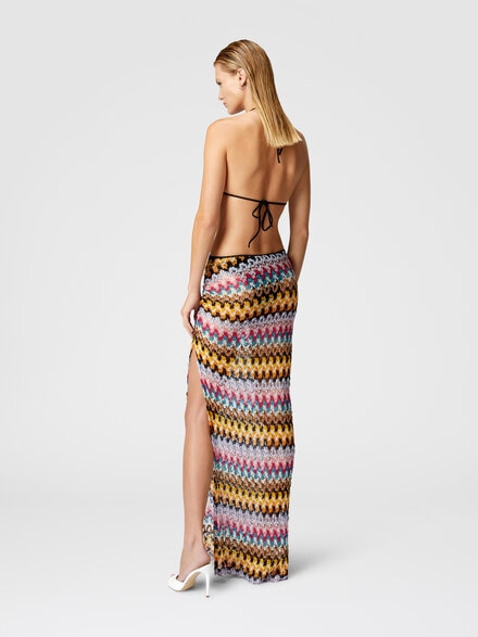 Long skirt in lamé viscose lace with gathers, Multicoloured  - MS25SH0BBR0000S91NA