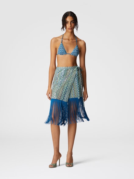 Zig zag lamé viscose sarong skirt with sequins and fringes, Multicoloured  - MS25SH0DBR011YSM9O9