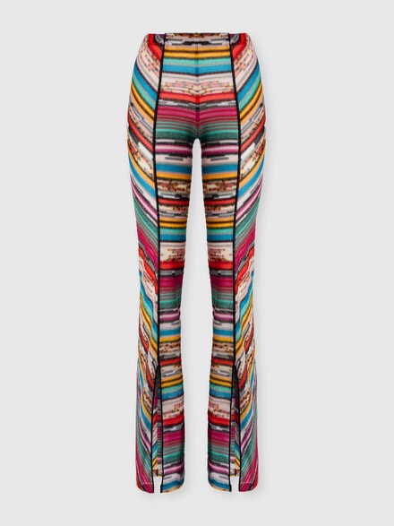 Pantalón flameado de viscosa lamé con aberturas en la parte inferior, Multicolor  - MS25SI00BR00ZZS208H