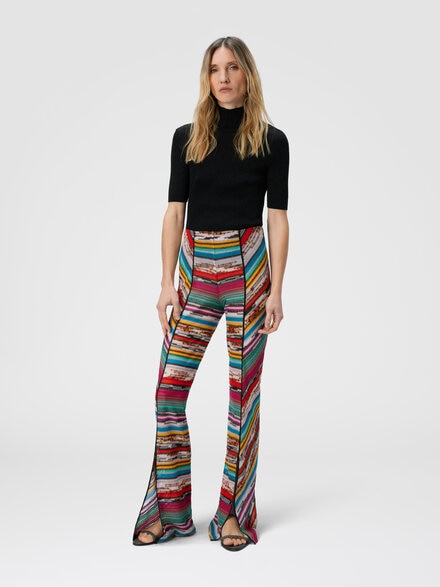 Lamé slub viscose trousers with slits at the bottom, Multicoloured  - MS25SI00BR00ZZS208H