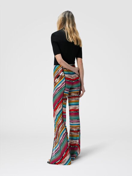Lamé slub viscose trousers with slits at the bottom, Multicoloured  - MS25SI00BR00ZZS208H