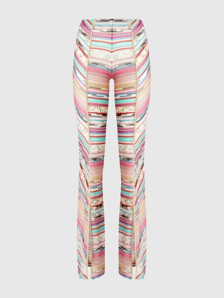 Pantalón flameado de viscosa lamé con aberturas en la parte inferior, Multicolor  - MS25SI00BR00ZZSM9L1
