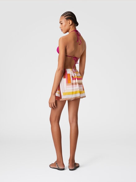 Printed silk cover-up shorts with belt, Multicoloured  - MS25SI04BW00USS80CW