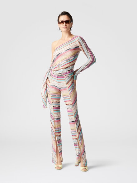 One-shoulder sweater knotted on the side in lamé slub viscose, Multicoloured  - MS25SK01BR00ZZSM9L1