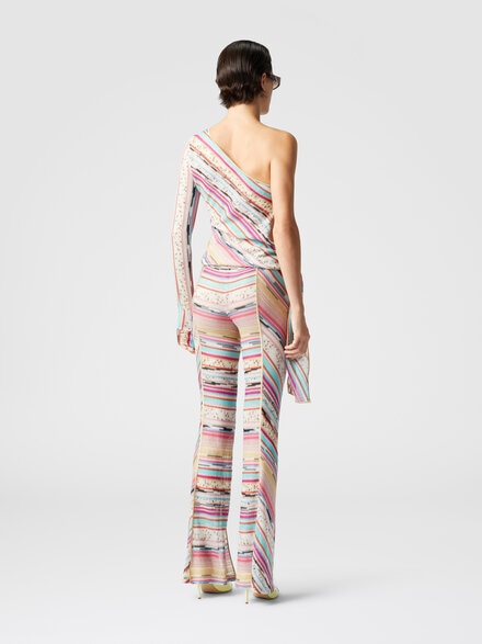 One-shoulder sweater knotted on the side in lamé slub viscose, Multicoloured  - MS25SK01BR00ZZSM9L1