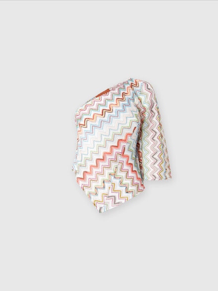 One-shoulder top with 3D lamé zig zag and wide sleeves, Multicoloured  - MS25SK03BR0101SM9KZ