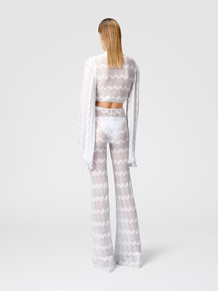 Crop top with wide sleeves and front knot in zig zag lamé viscose, Silver - MS25SK04BR00ZXS01FJ
