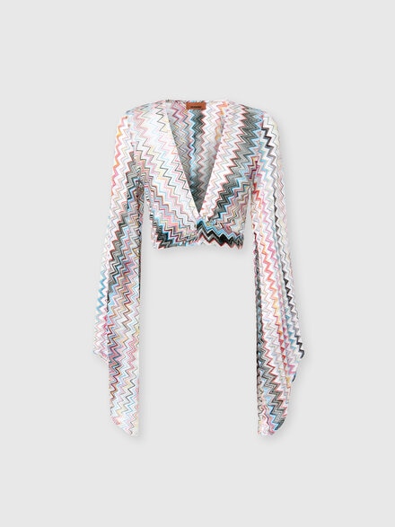 Top chevron en mezcla de viscosa con mangas anchas, Multicolor  - MS25SK04BR012VSM9QG