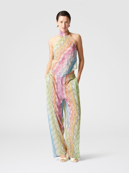 Sleeveless turtleneck top in printed cotton and silk blend, Multicoloured  - MS25SK06BW00UUSM9N2
