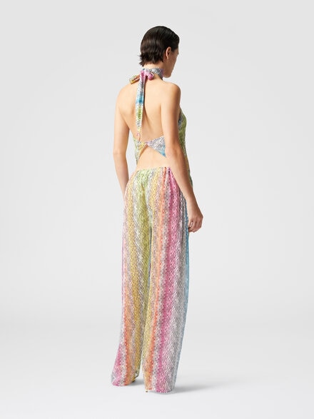 Sleeveless turtleneck top in printed cotton and silk blend, Multicoloured  - MS25SK06BW00UUSM9N2