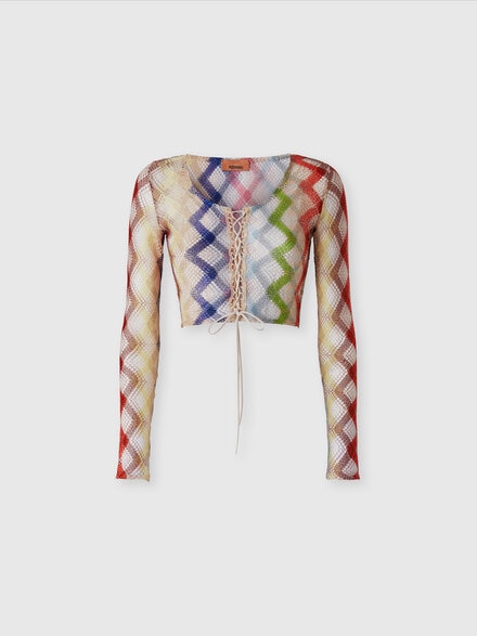 Crop Top a manica lunga con allacciatura sul davanti, Multicolore  - MS25SK0DBR012SSM9QN