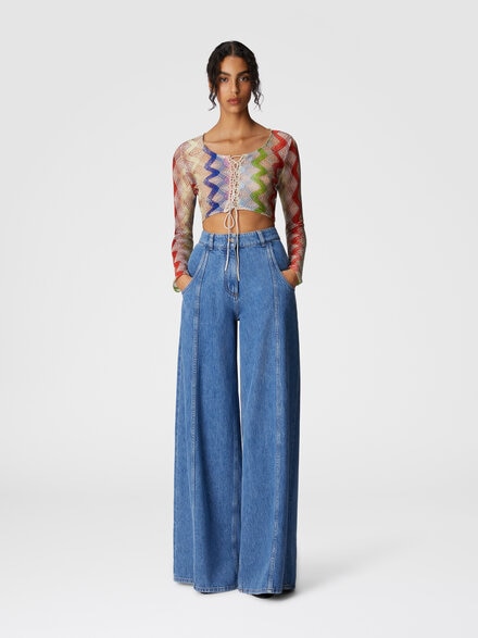Long sleeve crop top with front tie, Multicoloured  - MS25SK0DBR012SSM9QN