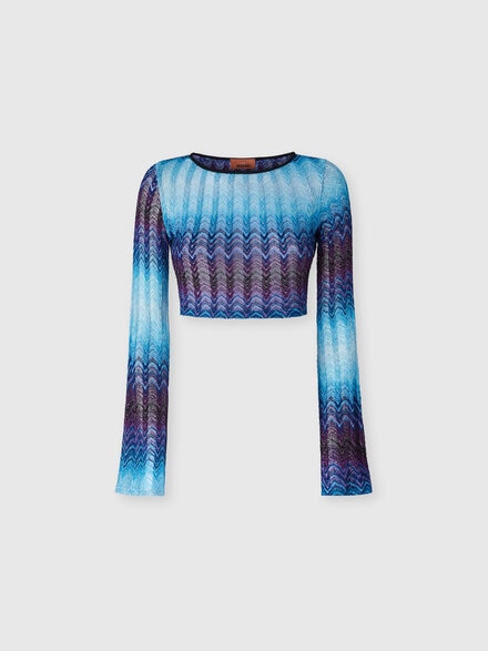 Crop top de manga larga en mezcla de viscosa, Azul Oscuro - MS25SK0EBR012US6152