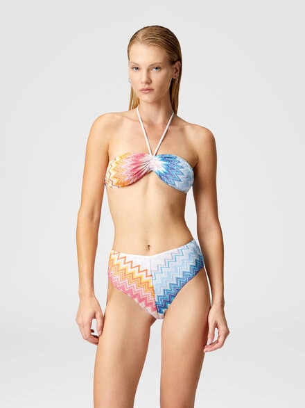 Bandeau bikini in zig zag lamé viscose blend, Multicoloured  - MS25SP00BR00ZYSM9MW