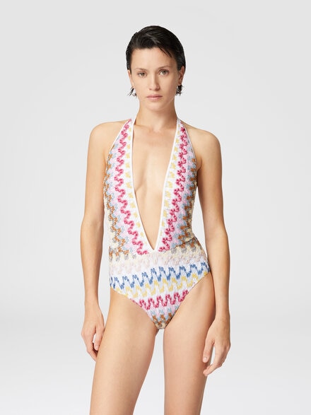 Bañador de una pieza de encaje viscosa lamé, Multicolor  - MS25SP01BR0000S01FQ