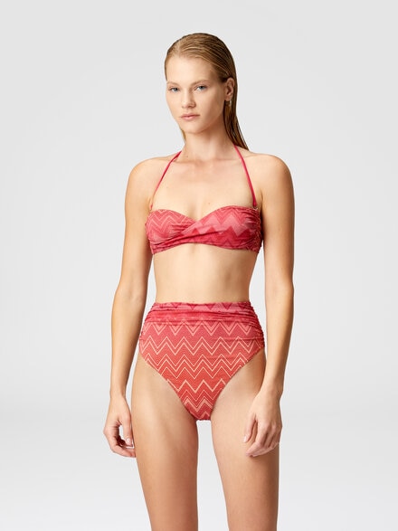 Zig zag lamé stretch nylon bikini with high bottom, Red  - MS25SP06BJ00LIS416I