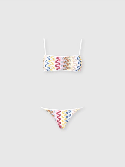 Bandeau bikini in lamé viscose lace, Multicoloured  - MS25SP0FBR0000S01FQ