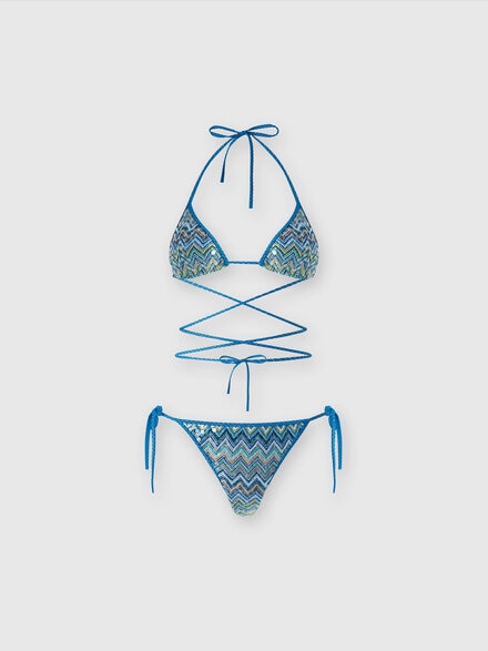 Zig zag lamé viscose bikini with sequins and lace to braid, Multicoloured  - MS25SP0HBR011YSM9O9