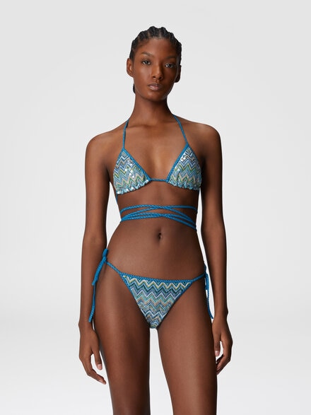 Bikini de viscosa lamé en zig zag con lentejuelas y encaje para trenzar, Multicolor  - MS25SP0HBR011YSM9O9