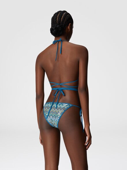 Bikini de viscosa lamé en zig zag con lentejuelas y encaje para trenzar, Multicolor  - MS25SP0HBR011YSM9O9