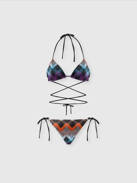 Bikini avec liens personnalisables et motif zigzag, Multicolore  - MS25SP0HBR012SSM9QM