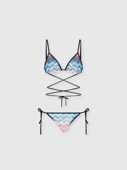 Bikini avec longs liens et détails en filet, Multicolore  - MS25SP0HBR012WS507I