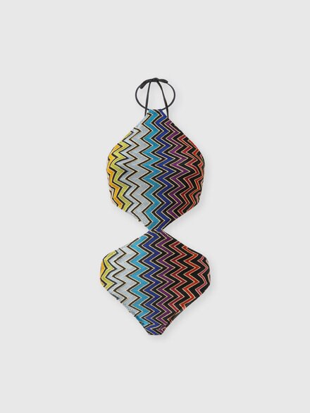 Geometric one-piece swimsuit with neck tie, Multicoloured  - MS25SP0JBR012RSM9QH