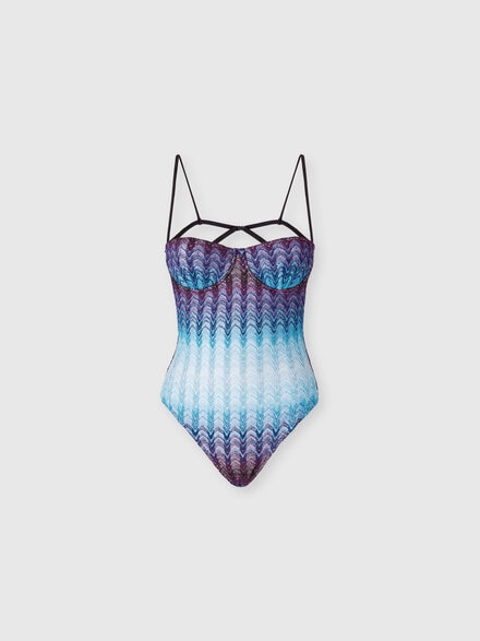 One-piece swimsuit with underwire and deep neckline, Blue - MS25SP0OBR012US6152