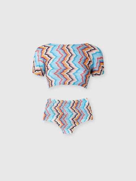 Bikini avec top t-shirt et motif zigzag, Multicolore  - MS25SP0WBC005JS72LG