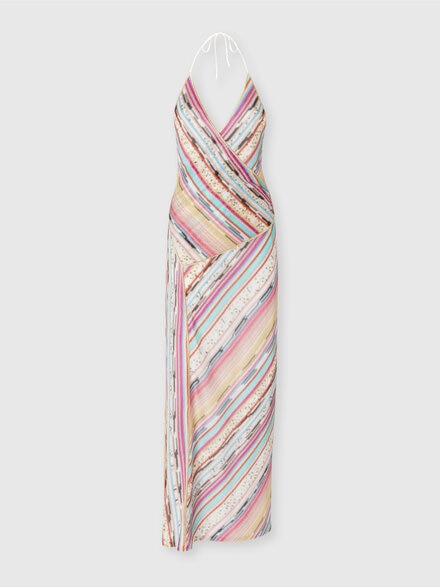 Long dress in lamé slub viscose with slit, Multicoloured  - MS25SQ03BR00ZZSM9L1