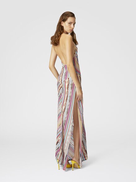 Long dress in lamé slub viscose with slit, Multicoloured  - MS25SQ03BR00ZZSM9L1