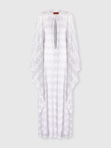 Long cover-up caftan in zigzag lamé viscose, Silver - MS25SQ0ABR00ZXS01FJ