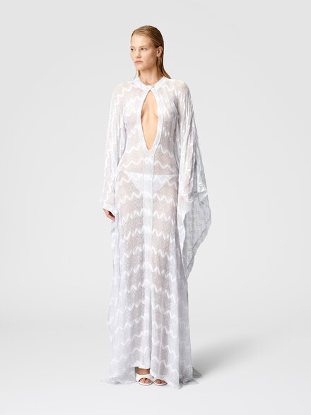 Long cover-up caftan in zigzag lamé viscose, Silver - MS25SQ0ABR00ZXS01FJ