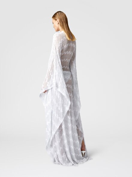 Long cover-up caftan in zigzag lamé viscose, Silver - MS25SQ0ABR00ZXS01FJ