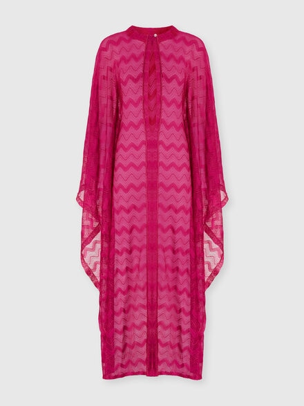 Long cover-up caftan in zigzag lamé viscose, Purple  - MS25SQ0ABR00ZXS5074