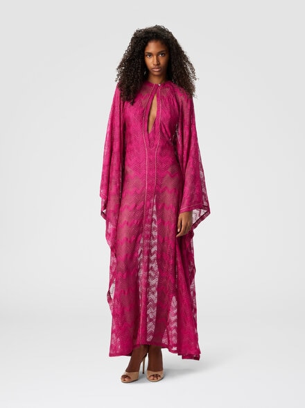 Long cover-up caftan in zigzag lamé viscose, Purple  - MS25SQ0ABR00ZXS5074
