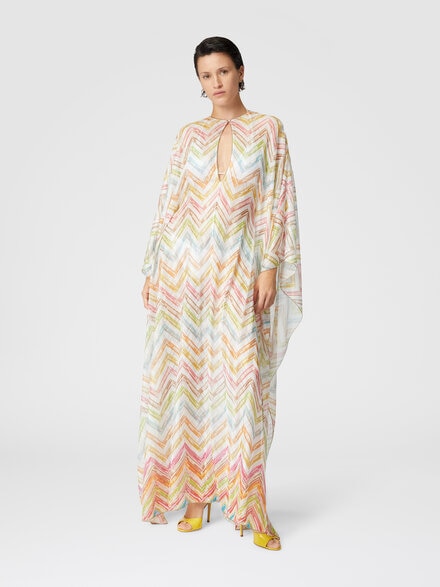 Long covered up in printed tulle with batwing sleeves, Multicoloured  - MS25SQ0ABR010XSM9N4