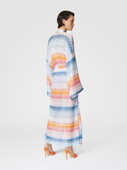 Kimono cover-up in zigzag lamé viscose blend with belt at the waist, Multicoloured  - MS25SQ0BBR00ZYSM9MW