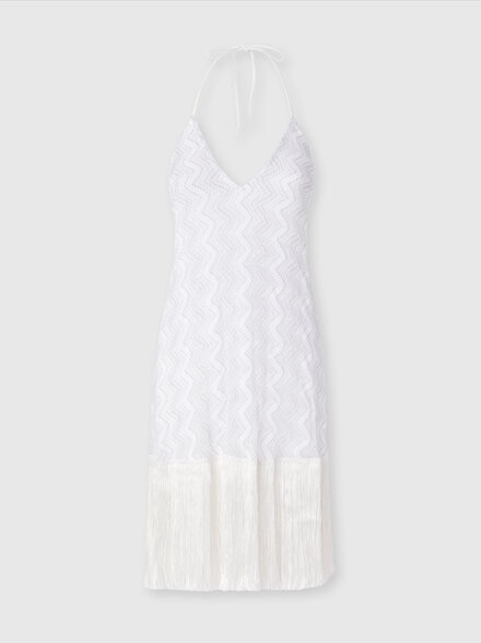Cover-up dress in zig zag lamé viscose with fringes, Silver - MS25SQ0DBR00ZXS01FJ